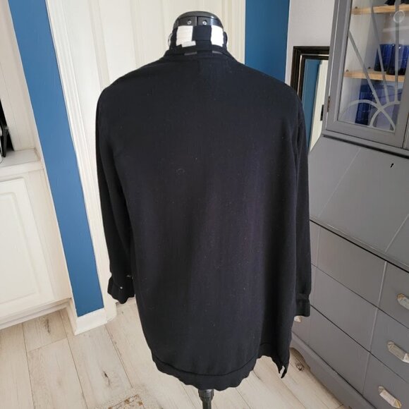 Joan Vass Open Front Mesh Detail Draped Cardigan - Size L - Picture 5 of 10